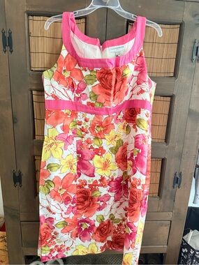 Sag Harbor Pink Trim Floral Shift Dress - size 16